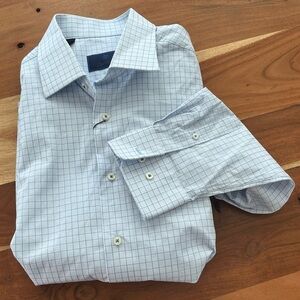 NWT David Donahue Blue + White Shadow Check Dress Shirt - Size 17 34/35
